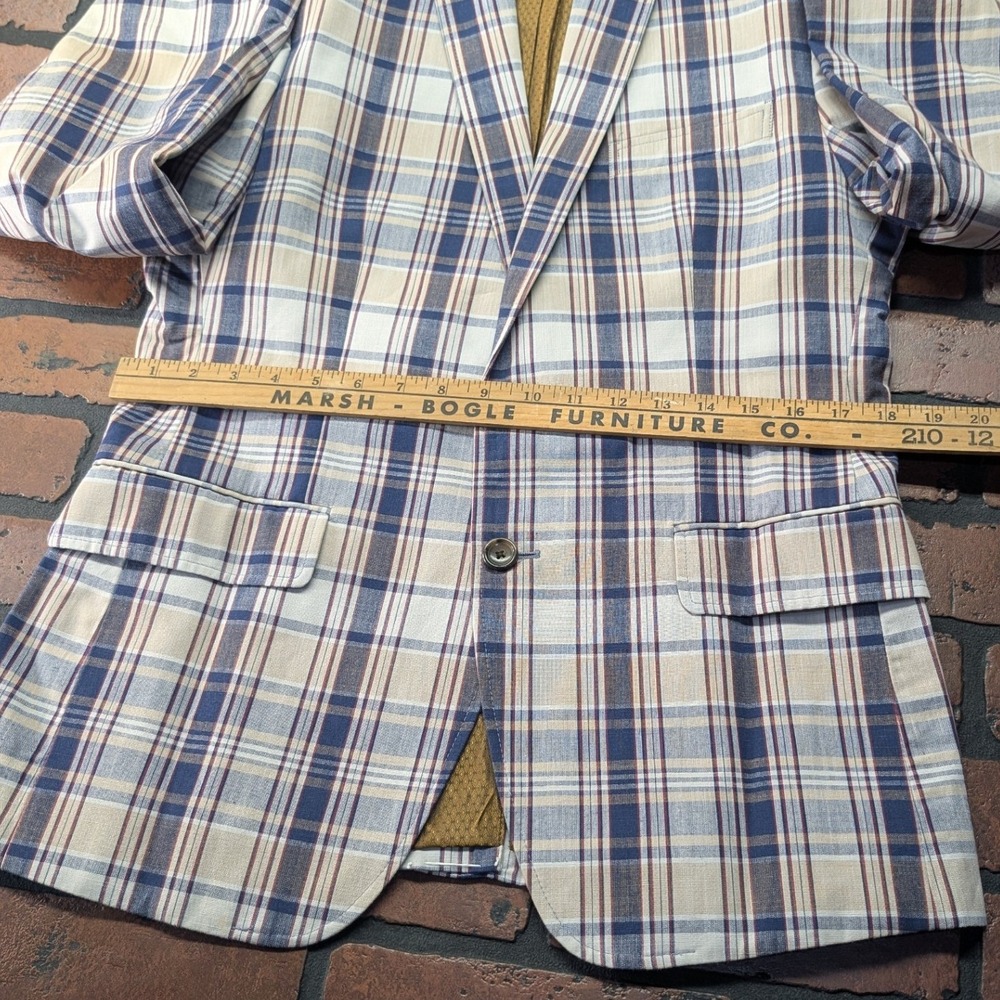 Banana Republic Mad Men Plaid Blazer 38S Tailored Slim Fit Navy Red Gold Lining - Picture 8 of 16